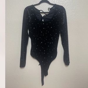Cutout Velvet Star Moon Zodiac Sexy Romantic Hipster Chic Glam Bodysuit Blouse